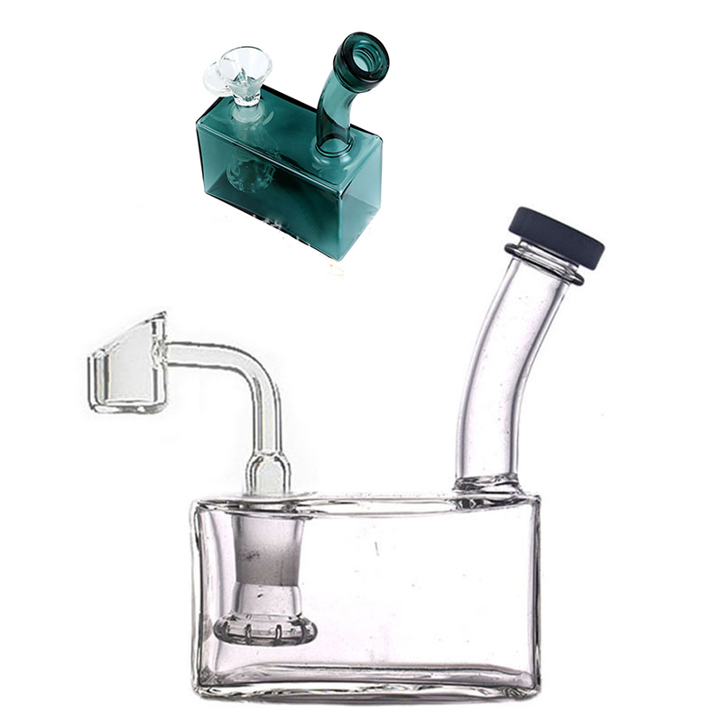 

Mini Square glass beaker oil rig dab bong hookahs creative hookahs with quartz banger