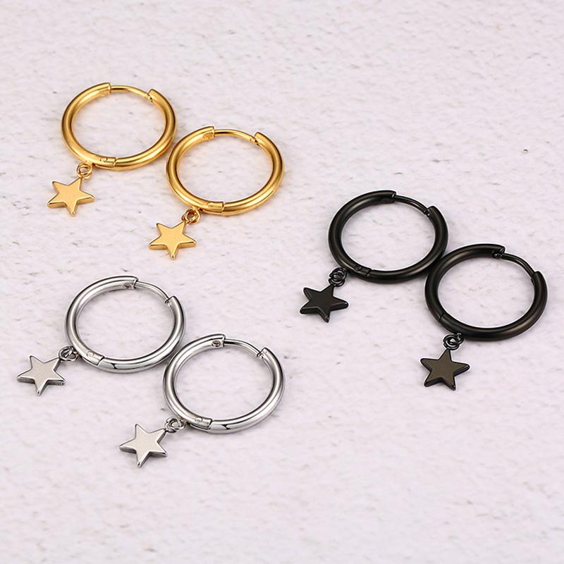 

Hoop & Huggie STAR HOOPS DAINTY MINIMALIST GOLD COLOR STAINLESS STEEL EARRINGSHoop