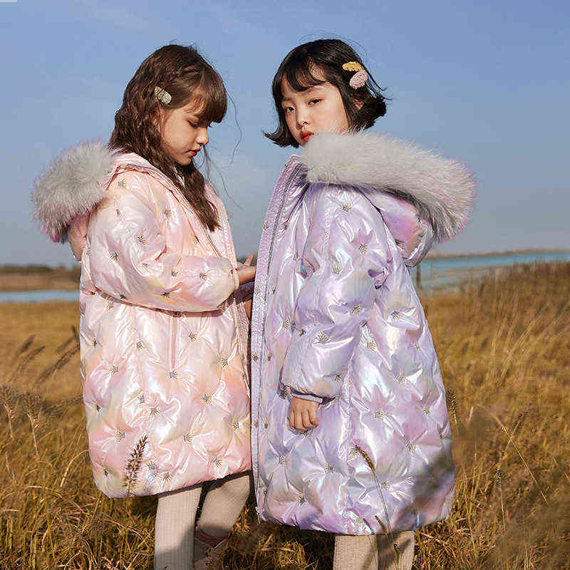 

Girls Down Jacket Childrens Medium And Long White Duck Down 2022 New Teenage Girl Wear Winter-Season Warm Cute Jacket For 5-16y J220718, Purple