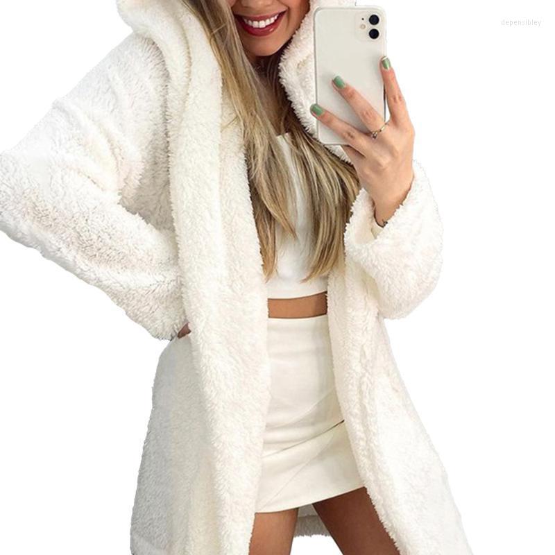 

Women's Knits & Tees Women Winter Warm Faux Fur Coat Thick Midi Long Overcoat Hooded Oversized Korean Cardigan Lady Female Casaco Feminino D, White