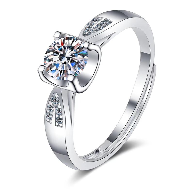 

Cluster Rings Classic 0.5ct D Color Moissanite Ring For Women 100% 925 Sterling Silver Adjustable VVS Pass Diamond TesterCluster