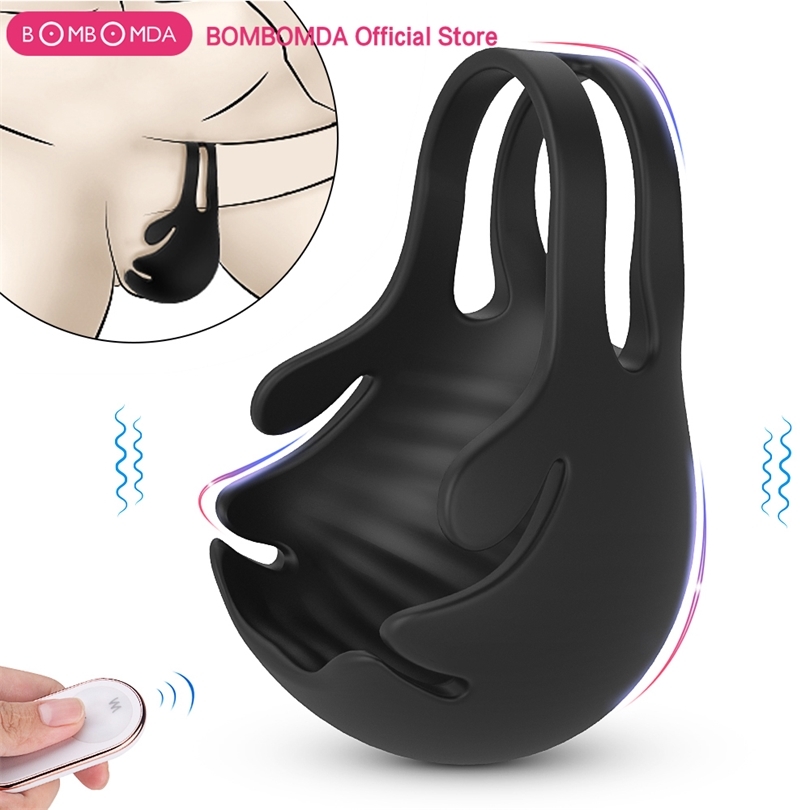 Vibrating Penis Massager Male Chastity Cock Ring Sex Toys for Men Wireless Remote Control Testicle Vibrator Men s Masturbator 220606