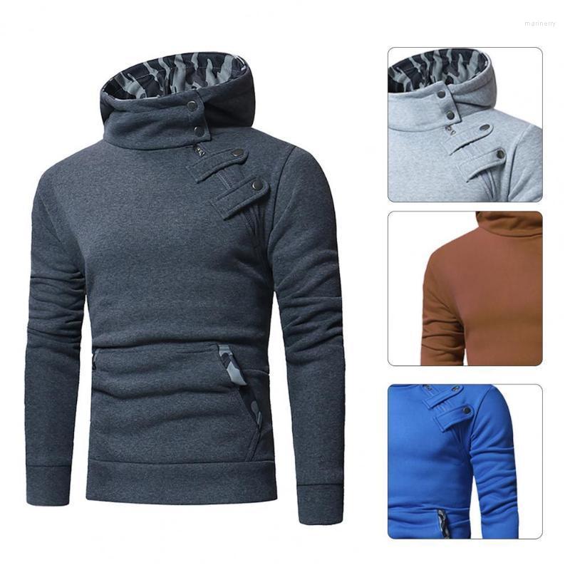

Men's Sweaters Fall Stylish Pullover Button Hooded Sweatshirt Turtleneck For Outdoor Mari22, Blue