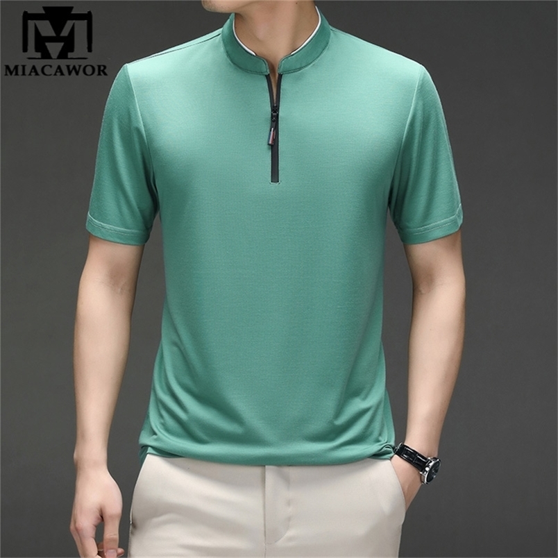 

High Quality Solid Color Zipper Polo Shirts Men Cotton Summer Short Sleeve Casual Tee shirt Homme Slim Fit Camisa Polos T1041 220402, Sky blue