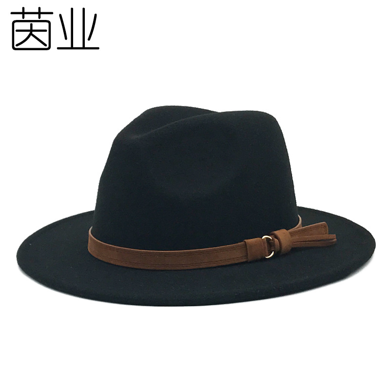 

Double-Line Woolen Hat Big Brim Felt Cap European and American Classic Imitation Wool Felt Hats Felt Cap Jazz Top Hat Factory Direct Sales, Red