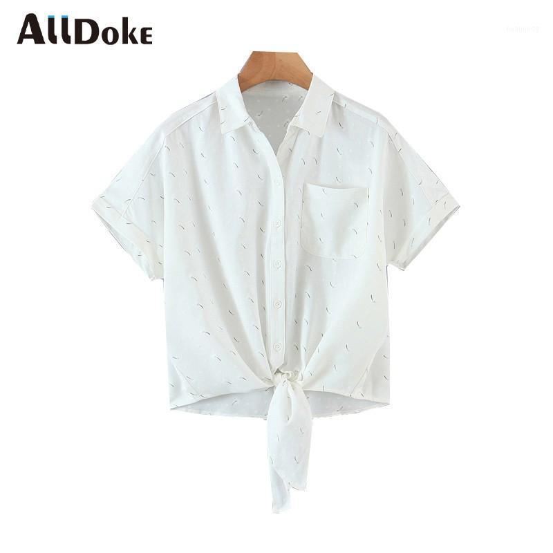 

Women' Blouses & Shirts Alldoke Floral Print Bow Lace Up Blouse Women Summer Turn-down Collar Short Sleeve Blusas Vintage Ladies Crop Top M, White