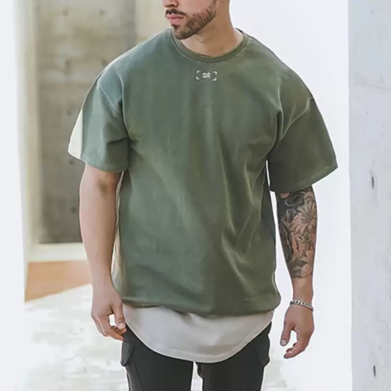 

High-end Summer Letter Embroidery Washed Vintage Tee T-shirts Men Women Classic Popular Crewneck Comfort Solid Short Sleeve High Street T-shirt TJMJYDX036, Beige