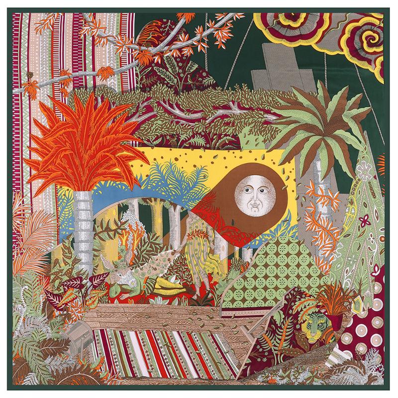 

Scarves 130cm High Quality Large Square Shawls H Forest Print Twill Silk Scarf For Women HeadbandScarvesScarves