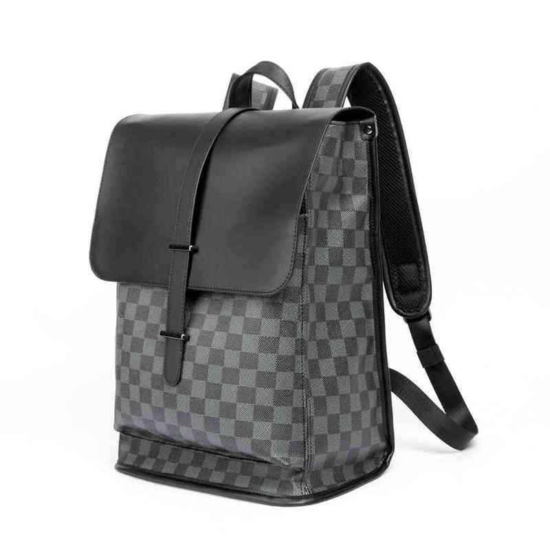 

HBP Men's Backpack Outdoor Travel Backpack Men's Backpack Large Capacity Fashionable Student Plaid Batch 220803, 9501 black