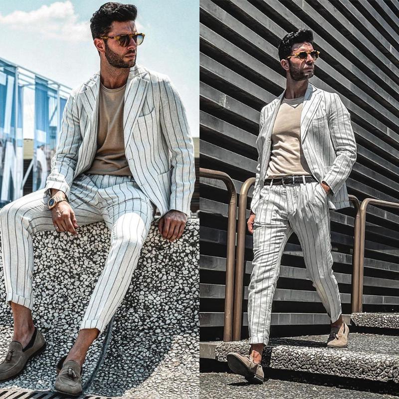 

Men's Suits & Blazers Men 2 Pieces Pinstripe Tailored Single Breasted Silver Blazer Pants Fashion Formal Gentlemen Business Groom Causal Pro, Gray
