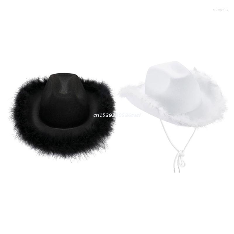 

Berets Feather Cowboy Hats Jazz Hat For Women Western Model Show Wedding Party Poshoot Supplies DropshipBerets, Black