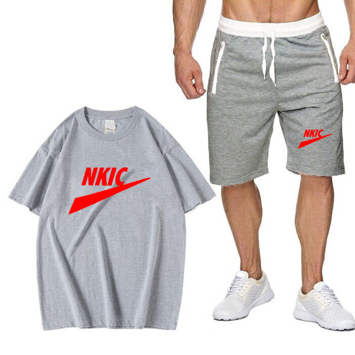 

Mens Joggers Tracksuit Sets Sweatshirt Brand letter printing Men Clothes Two Piece Set Summer Sport Men's Shorts Short Sleeves Cotton tshirt, Light blue