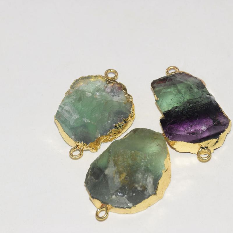 

Pendant Necklaces Gold Bezel Natural Fluorite Quartz Connector Jewelry Making 2022 Random Rainbow Chakra Aura Stone WomenPendant