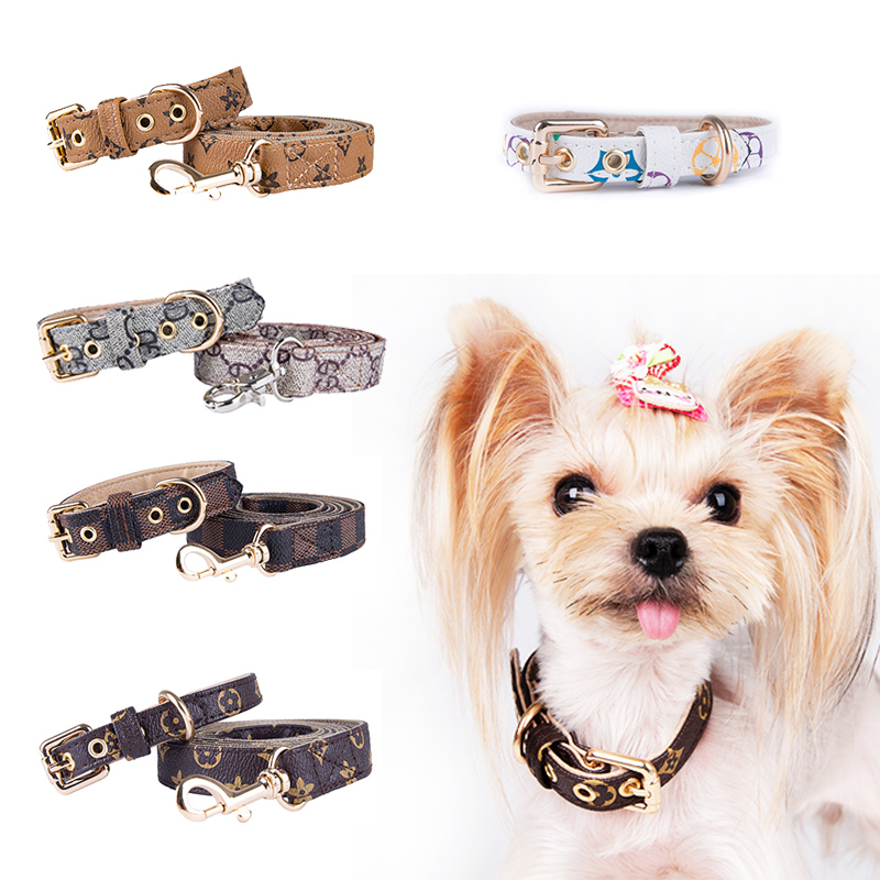 

Factory Outlet Pet Dog Collars Fashion Noble Leather PU Leash Set Cat Necklace Classic Comfort Kittens Puppy Collar LT0001