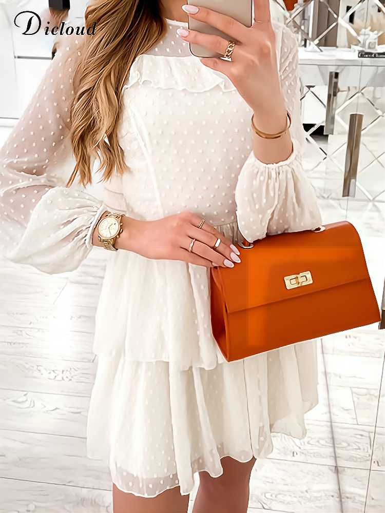 

Casual Dresses Summer White For Women 2022 Elegant Dot Long Sleeve Cascading Ruffle Party Dress Sweet Holiday Girl Vestido, Black