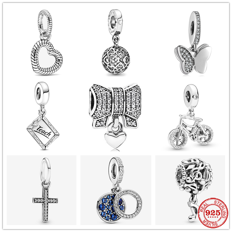 925 perles de charme en argent balancent ajouré étincelant croix coeur ouvert perle Fit Pandora bracelet à breloques bijoux à bricoler soi-même a
