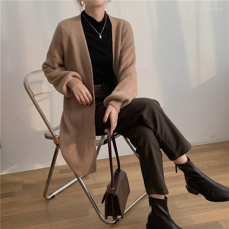 

Women's Knits & Tees Autumn Loose Knitted Cardigan Women Spring Korean Style Midi Casual Laides Cardigans Sweaters Woman Coat Sueter Feminin, Apricot cardigan
