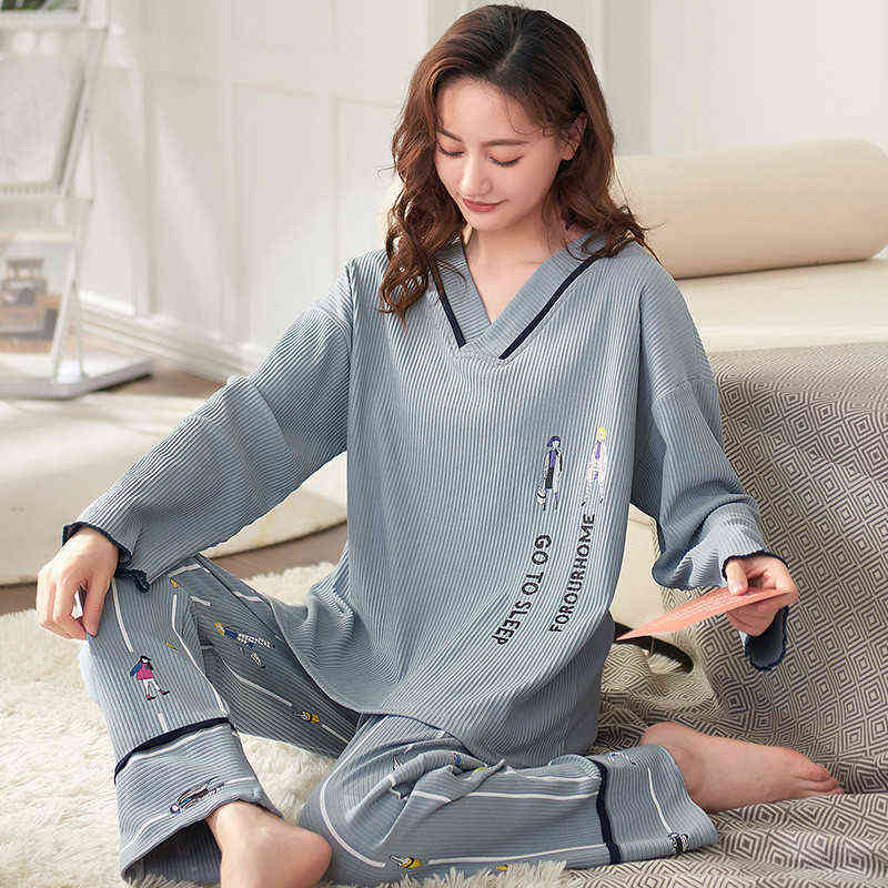 

5XL Letter Women Pyjama Pants Set New 100 Cotton Nightwear Female Long Sleeves Winter Pyjama Suit M4XL Pijama Feminino J220730, Brown