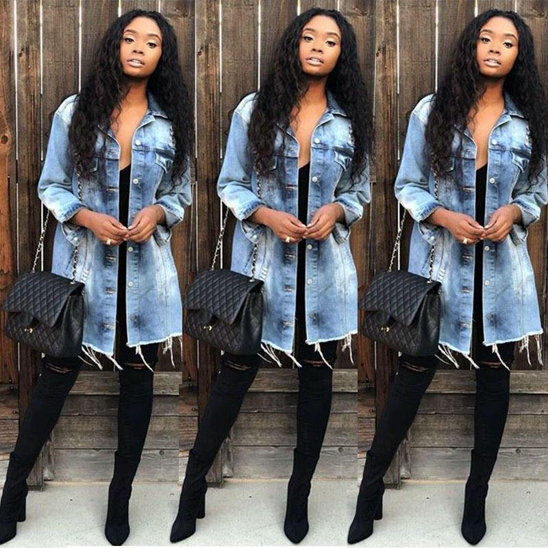

Women' Jackets Women Plain Casual Long Sleeve Lapel Single-Breasted Denim Coats Blouse Ladie, Black