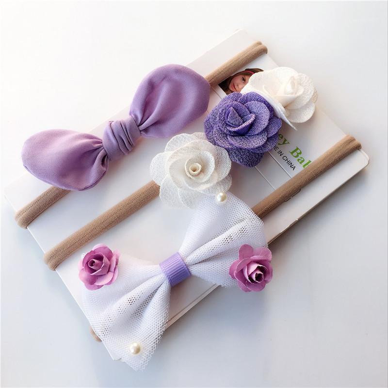 

Hair Accessories 3pcs Baby Girl Hairbands Children Skinny Stretchy Flower Hairband Spandex Nylon Ear Girls Bowknot Headbands, Pink