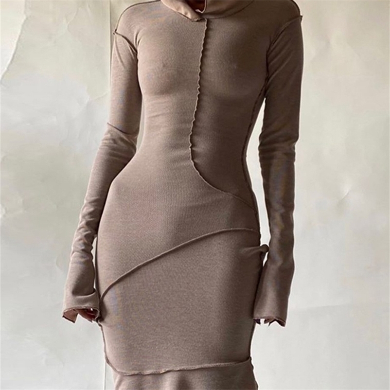 

Hugcitar Long Sleeve Hooded Patchwork Skinny Maxi Dress Autumn Winter Women Fashion Streetwear Casual Outfits 220811, Red