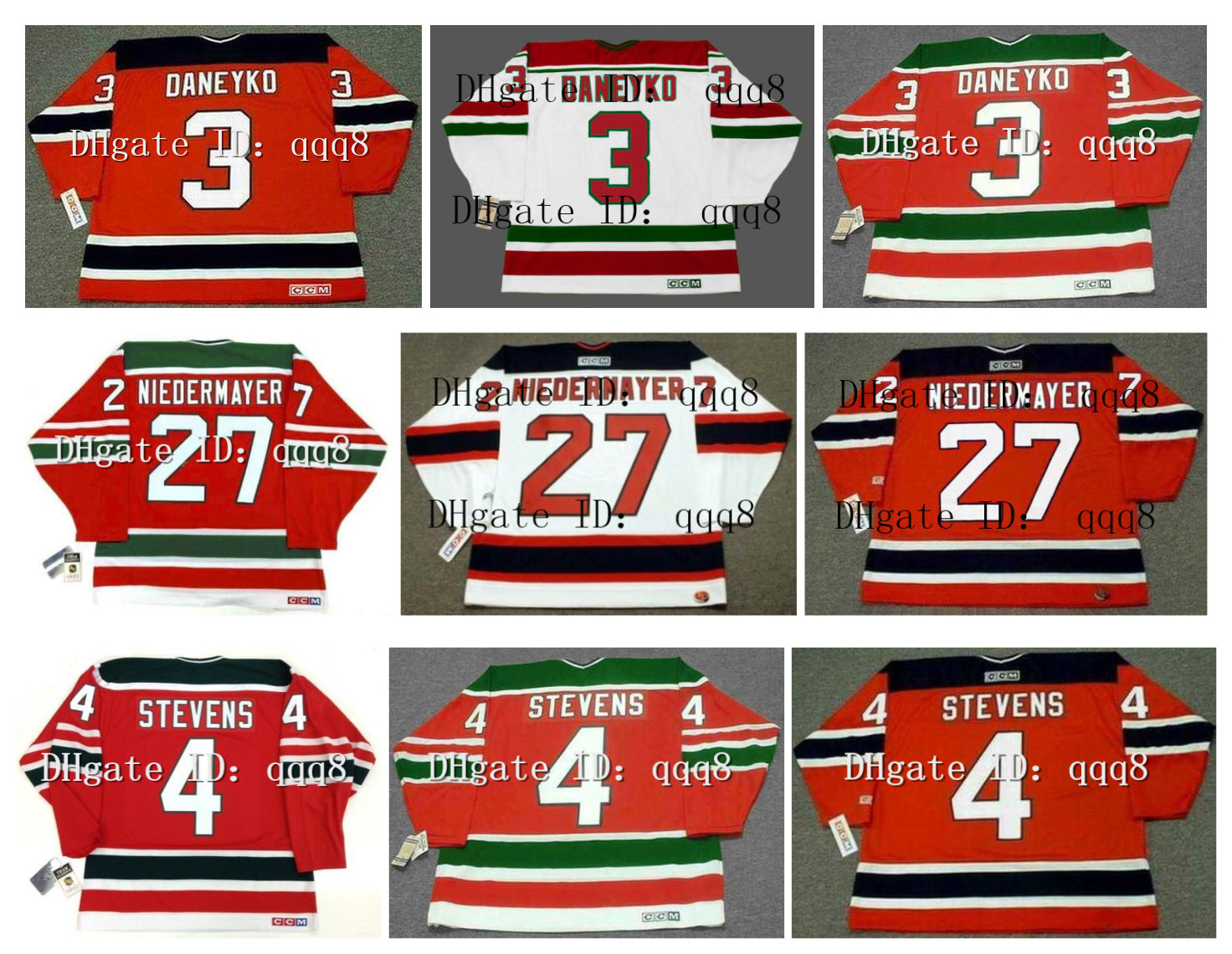 

Vintage Hockey Jersey 3 KEN DANEYKO Devils 27 SCOTT NIEDERMAYER 2 VIACHESLAV FETISOV 9 KIRK MULLER 16 BOBBY HOLIK 25 JASON ARNOTT Red White Green Size S-4XL, As pic