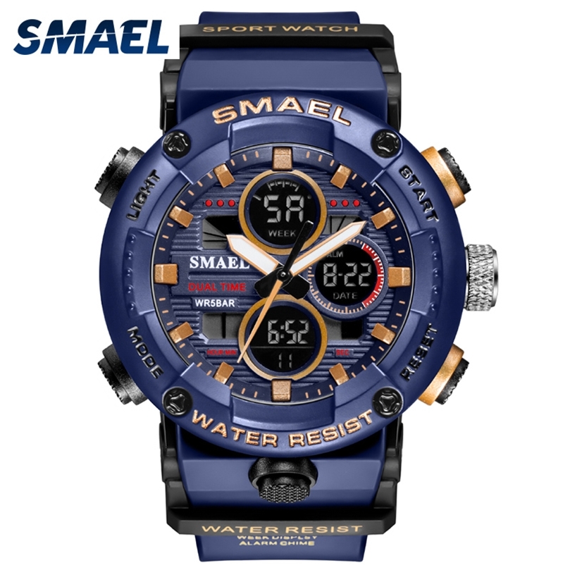 

SMAEL Sport Watch Men Waterproof LED Digital Watches Stopwatch Big Dial Clock For Male 8038 relogio masculino Quartz 220329, Armygreen