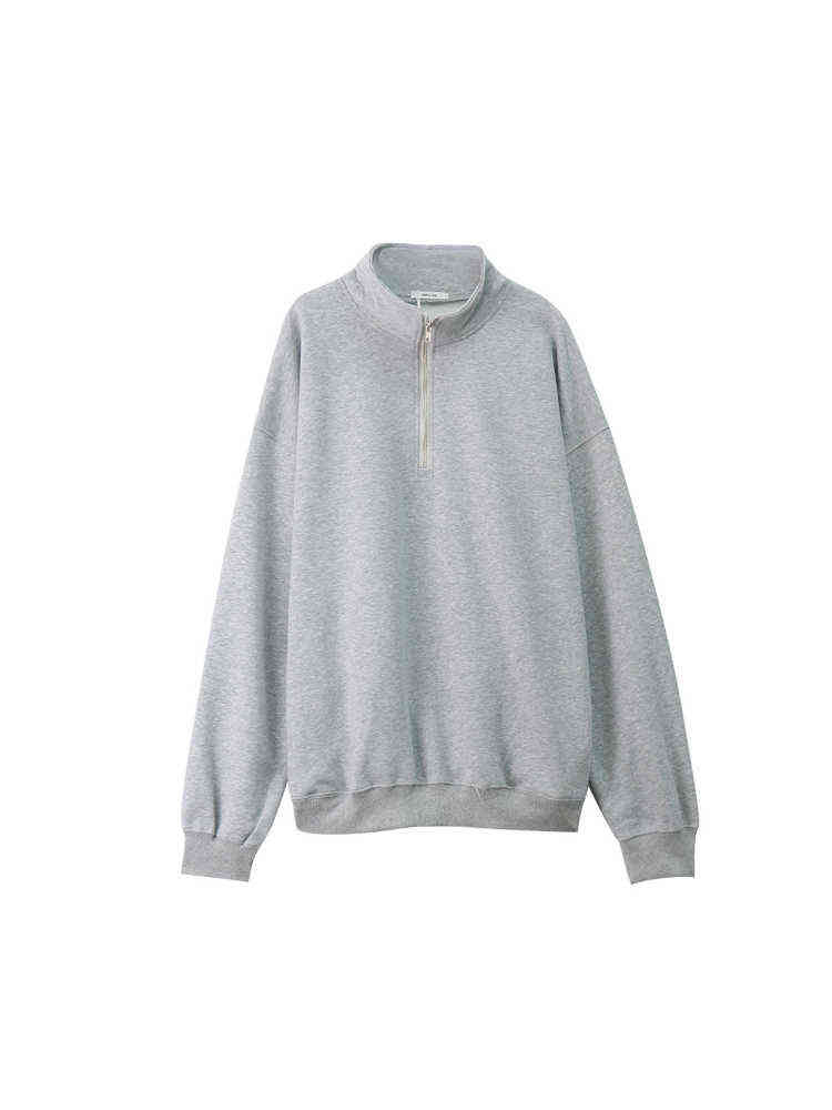 

2022 New Autumn Winter High Quality Front Half Zipper Stand Neck Warm Pullovers Casual Long Sleeve Loose Solid Color Pullovers T220727, Grey