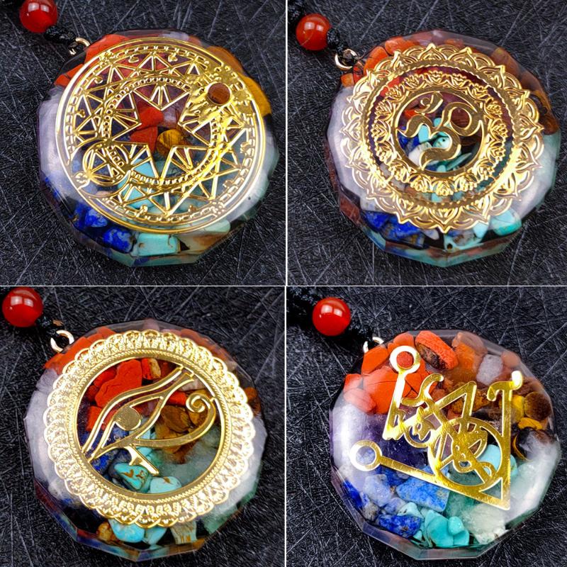 

Pendant Necklaces Chakra Orgone Energy Chip Stones Metatron's Cube Merkaba Sacred Geometry Amulet OM Reiki Healing Crystal Yoga Necklace