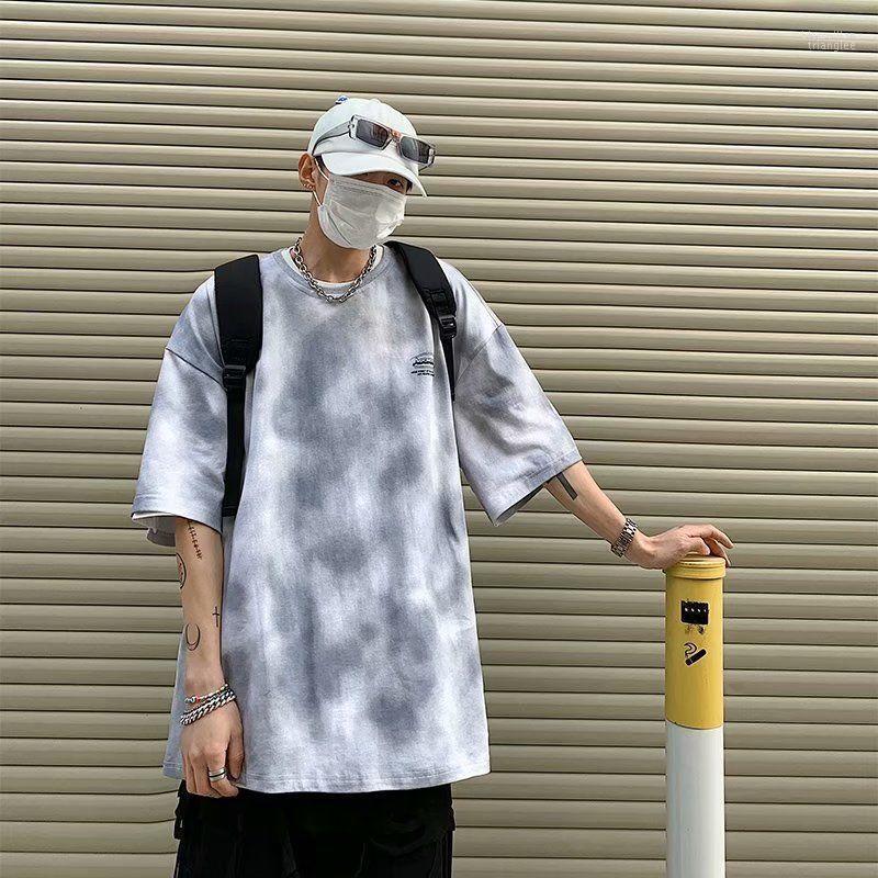 

Men's T-Shirts Japanese Tie-dye Men Oversized T-shirt 2022 Summer Fashion Patchwork Printed High Street Bf Style Loose Short SleevesMen's Bl, Gray