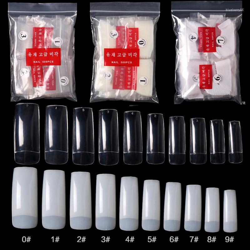 

False Nails 500pcs Professional Square Head Fake Long Half Cover French Acrylic Nail Tips 10 Size Press On NailsFalse, Transparent 500 pcs