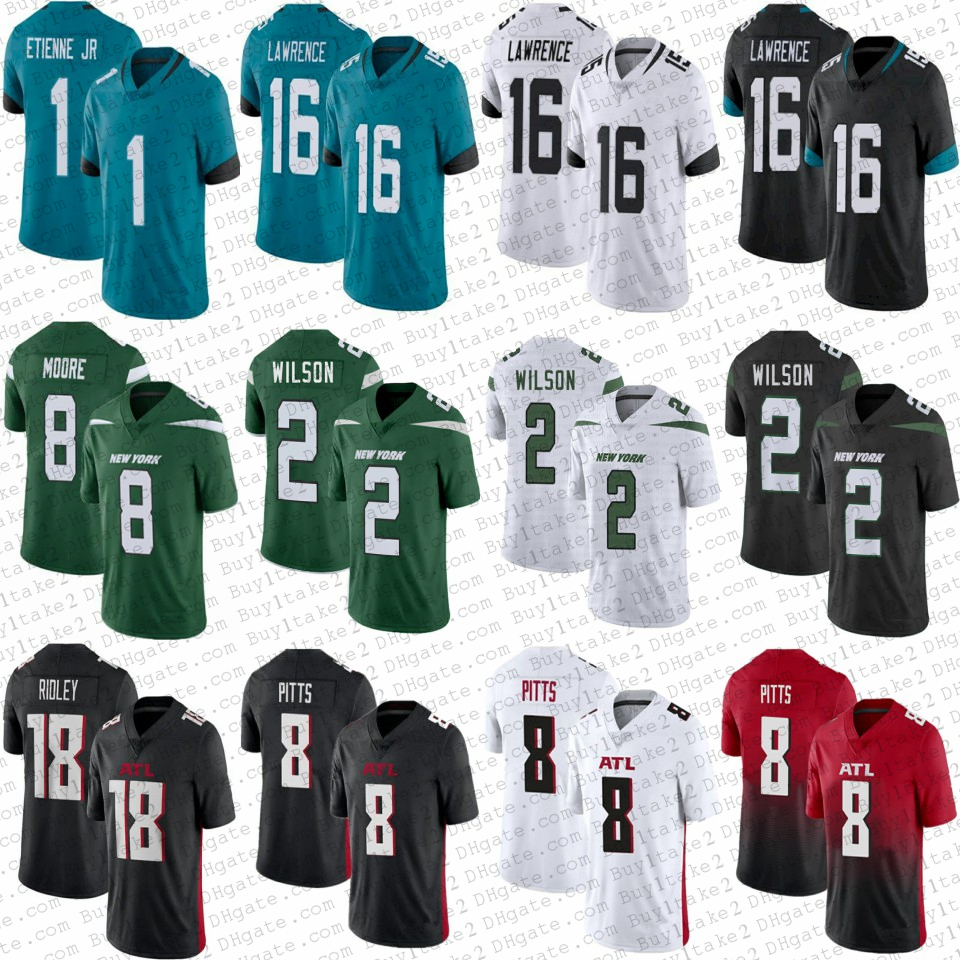 

2 Zach Wilson 16 Trevor Lawrence Mens Women Youth Kids Jetes Football Jersey 8 Kyle Pitts 8 Elijah Moore 1 Travis Etienne JR Falcon GreenTeal Stitched Jersey, Shown