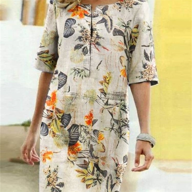 Summer Floral Printed Bohemian Sundress ZANZEA Vintage Cotton Linen Party Short Dress Women Casual Sleeve Vestidos 7 220611