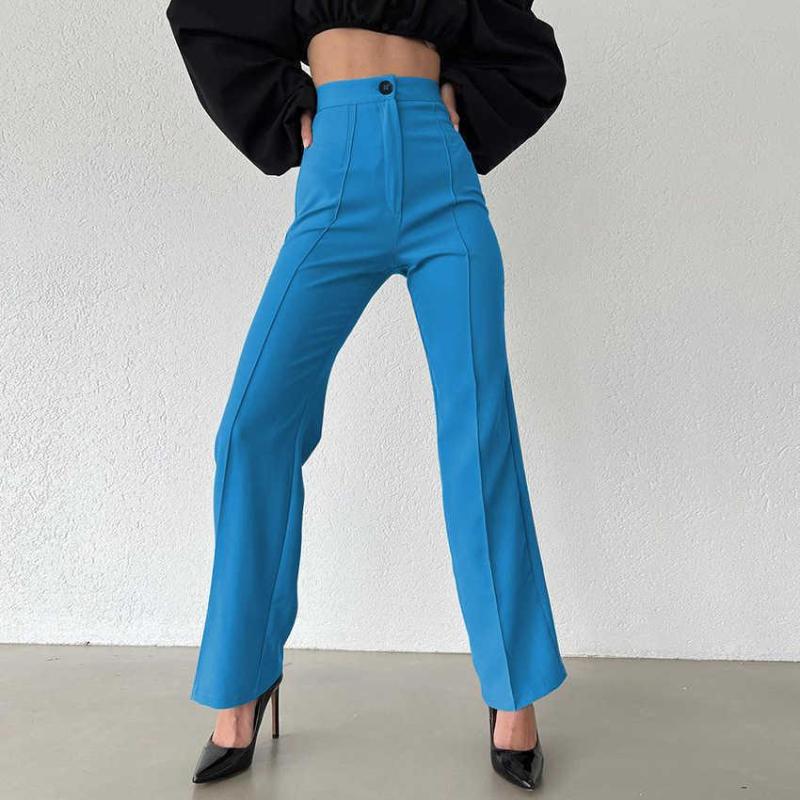 

Women's Plus Size Pants Straight 2022 Spring And Summer High Waist Casual Blue Fashion Commuter Slim PantsWomen's