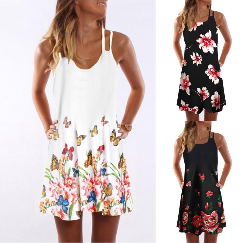 

Women' Tanks & Camis Athletic Womens Summer Floral Print Sleeveless Dress V Neck A-Line Maxi Mini Sundress Cotton Top WomenWomen, Red