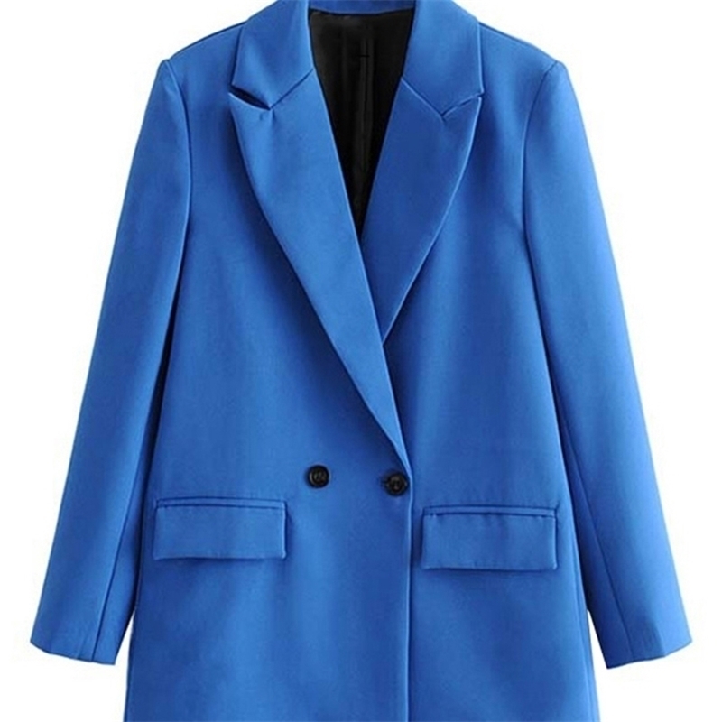 

TRAF Women Chic Office Lady Double Breasted Blazer Vintage Coat Fashion Notched Collar Long Sleeve Ladies Outerwear Stylish Tops 220725, As picture