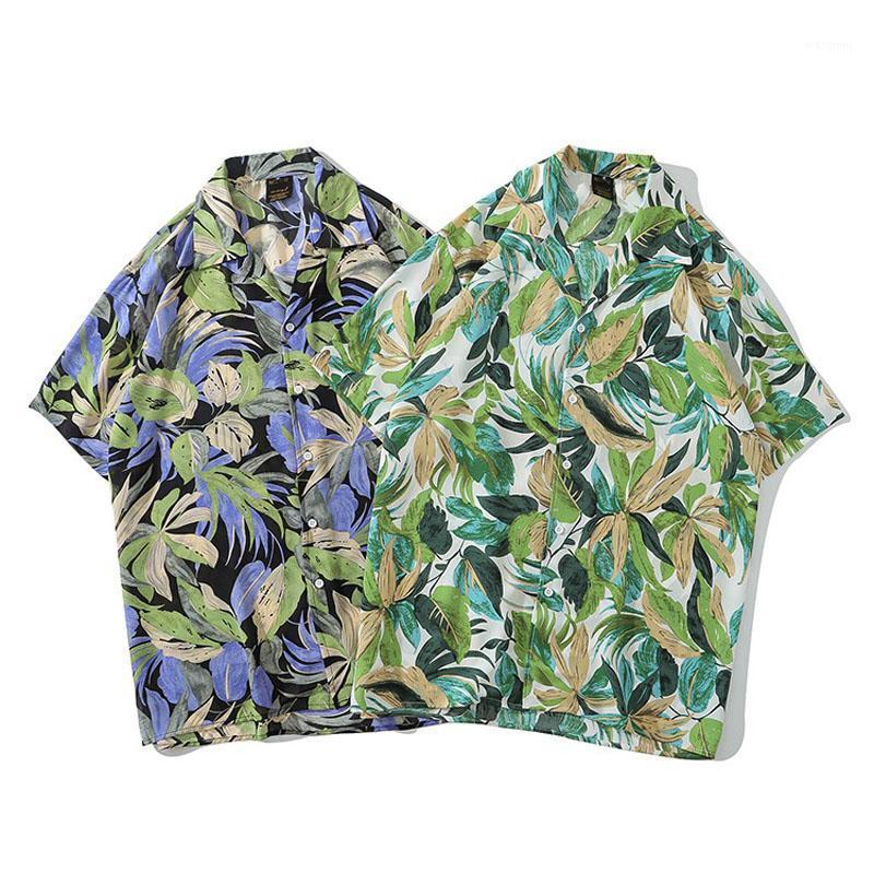 

Men's Casual Shirts Men Shirt Short Sleeve 2022 Arrival Summer Loose Flowers Leaves Fashion Male Thin Student Korean Style S78, 3971black