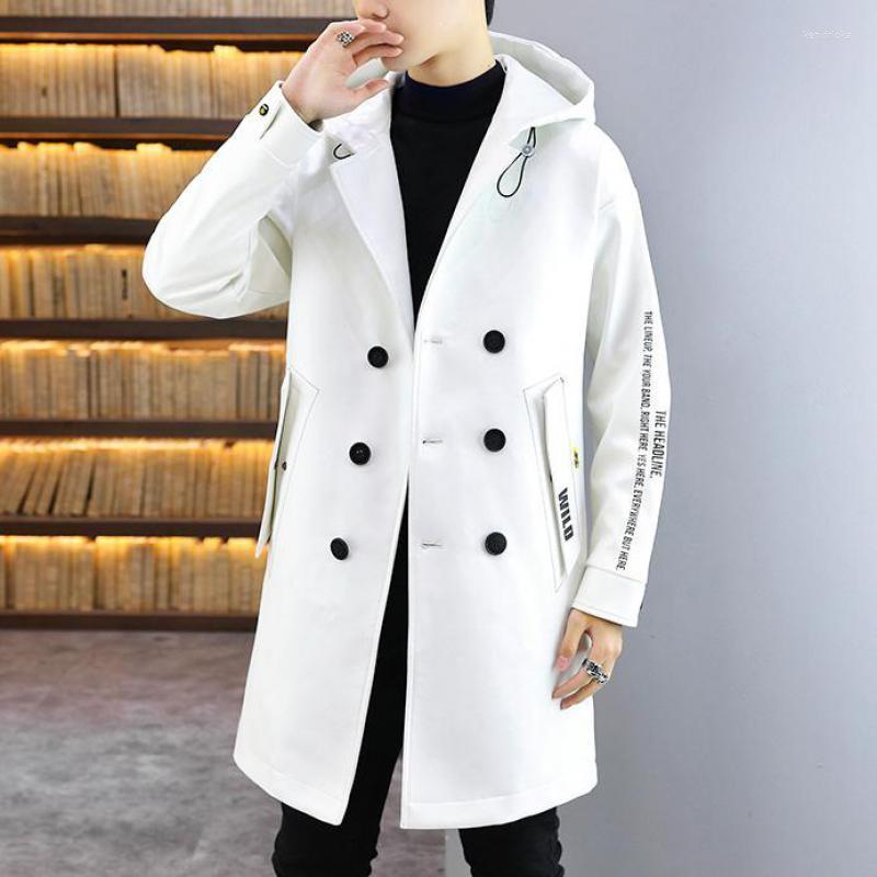

Men's Trench Coats White Double Breasted Leather Long Hooded Jackets Smart Fashionable Pu Black Coat Motorcycle Faux Overcoats Kend22