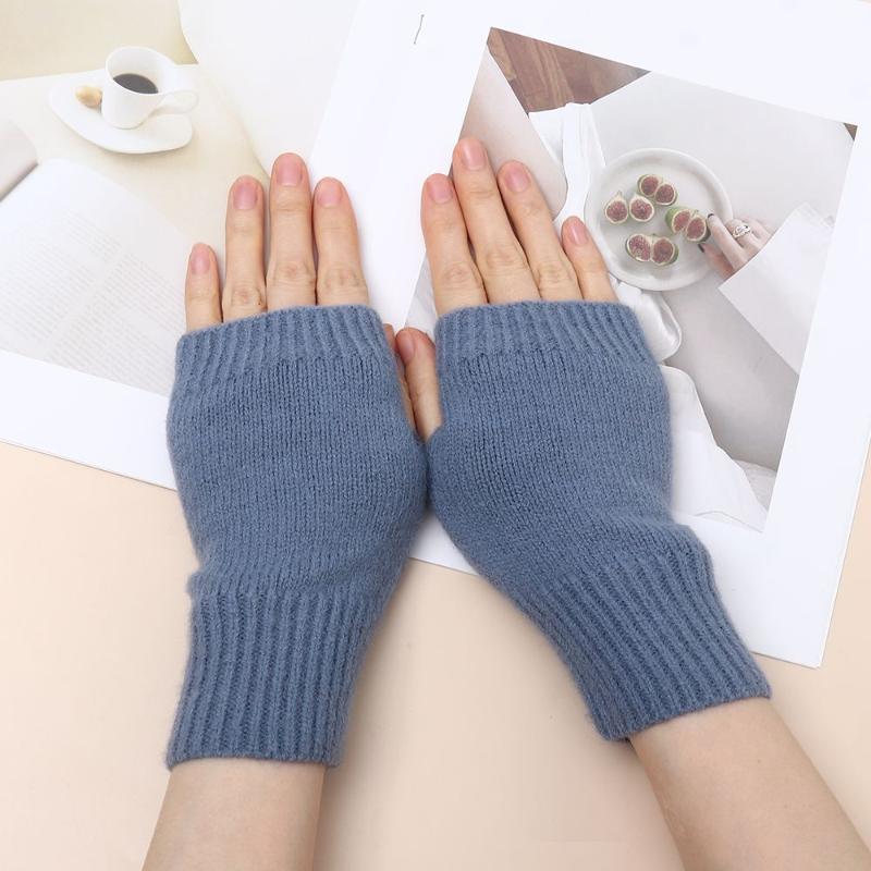 

Five Fingers Gloves Women Men Solid Color Fingerless Knitted Black Wool Half Finger Computer Mittens Winter Warm Fashion Accessories