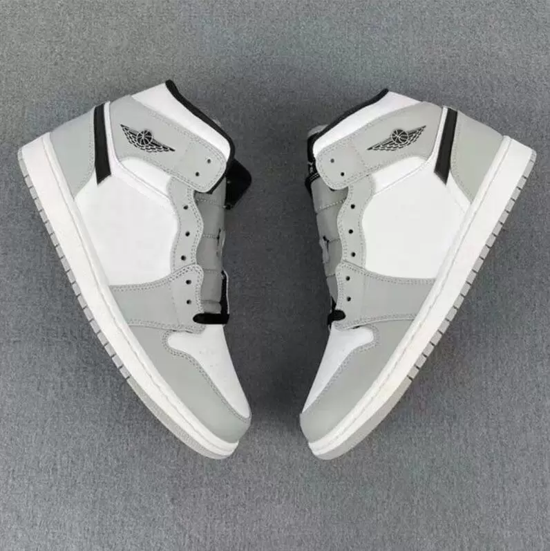 

Mens Womens Jumpman 1 Mid Light Smoke Grey Basketball Shoes 554724-092 BLACK-WHITE hightop sneakers Dress Shoe