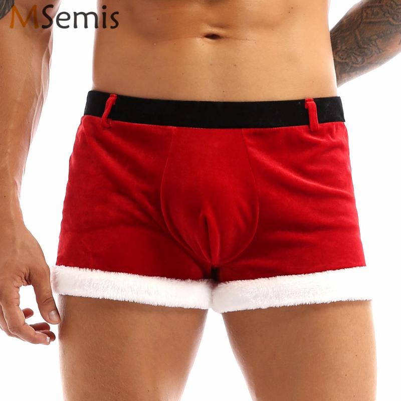 

Underpants Christmas Holiday Mens Boxer Shorts Velvet Santa Claus Boxers Trunks Underwear Men G-String Thongs Xmas Flannel BriefsUnderpants, Red