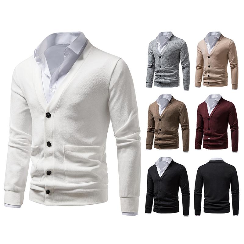 

Men's Sweaters Spring And Autumn Men's Cardigan Sweater Pocket Casual Slim V-neck Knitted European SizeMen's, White
