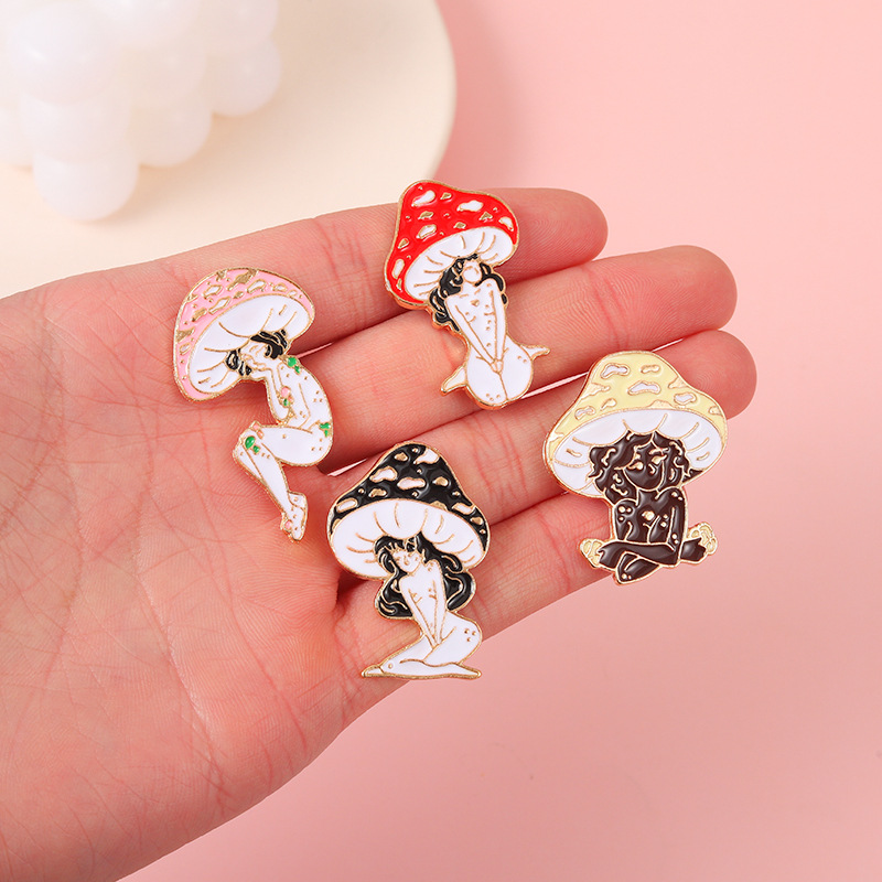 

New creative cartoon Brooch beautiful girl mushroom girl personality fashion alloy paint metal enamel badge spot