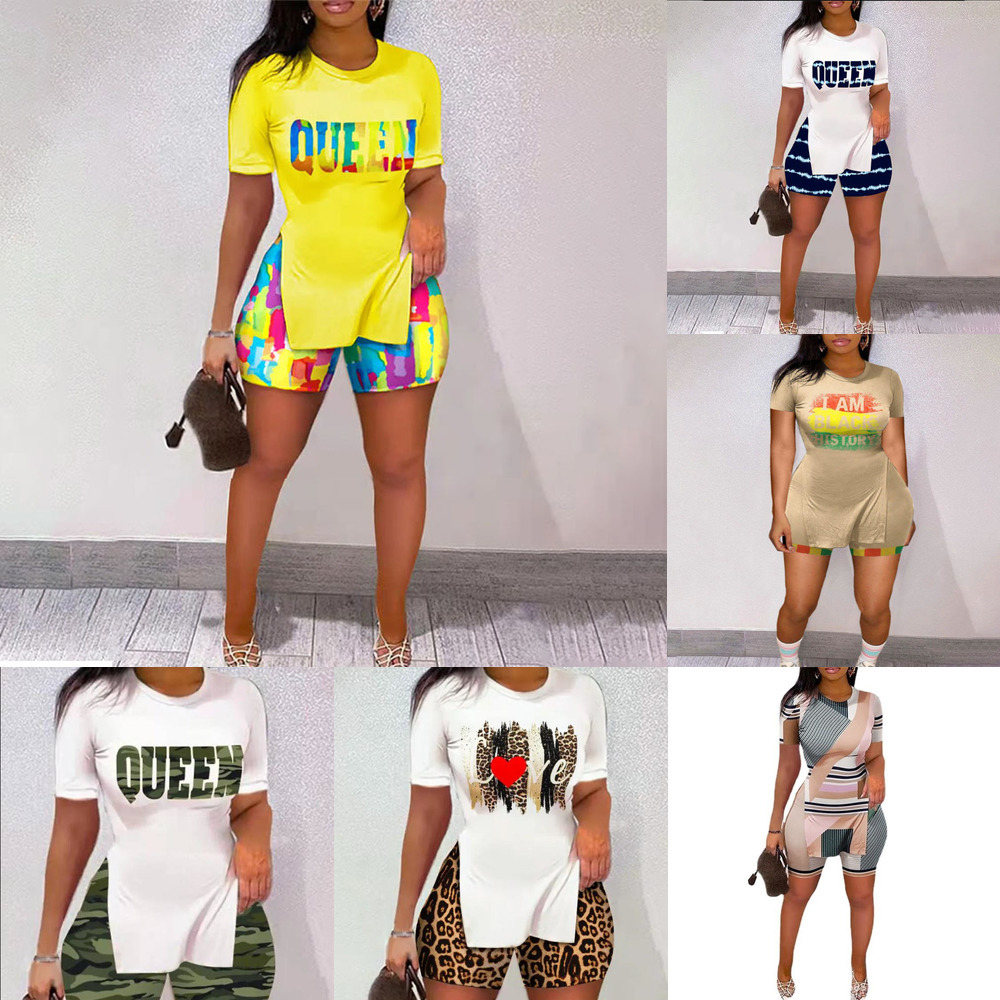 

Retail 2022 Women Designer Tracksuits Sexy Printed Two Pieces Set Outfits Casual Short Sleeve Leggings Fashion Ladies Loose T Shirt Yoga Suit