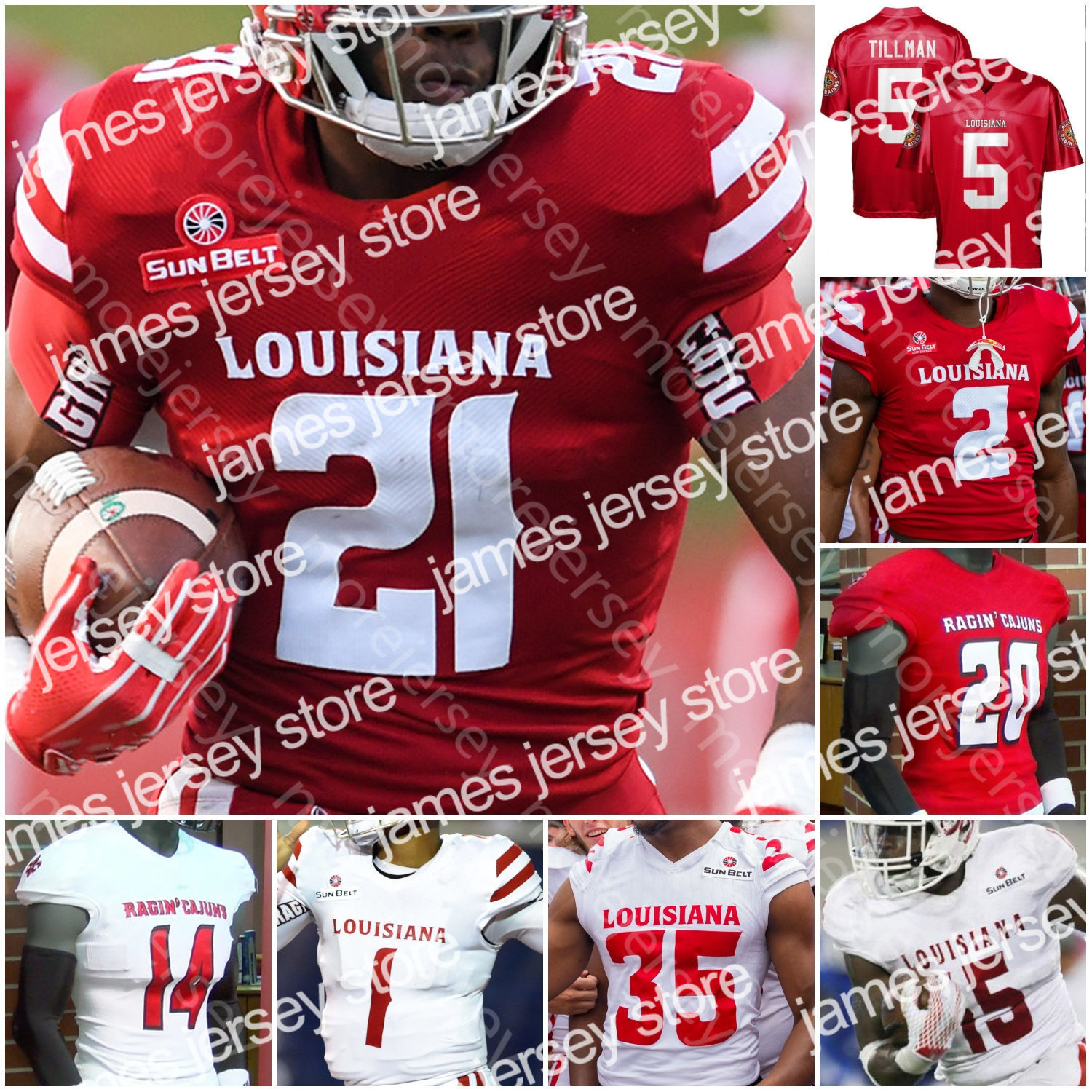 

New Custom Louisiana Ragin' Cajuns Football Jersey NCAA College Charles Tillman Levi Lewis Trey Ragas Mitchell Peter LeBlanc Williams Gardner, Red iii