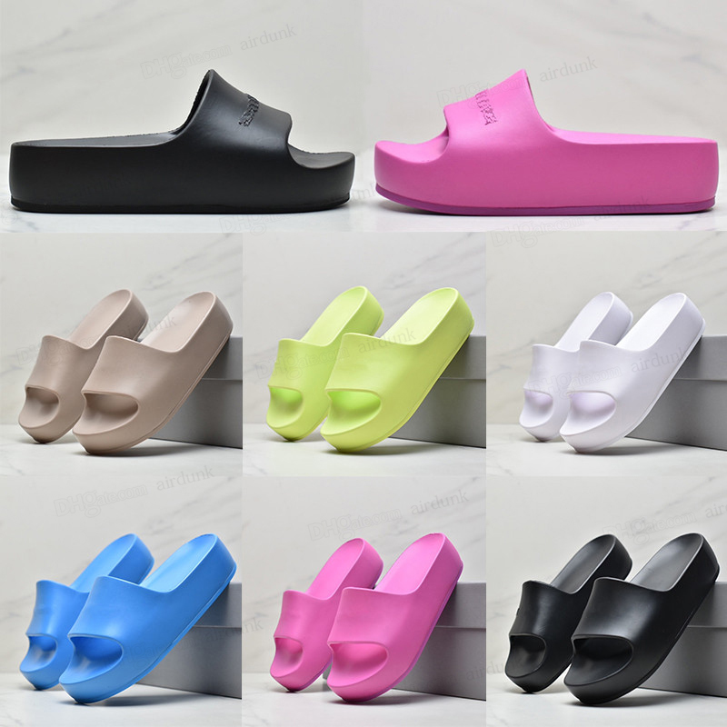 

2022 Mold Chunky slides slippers sandals for women Designer flat fashion woman black white pink blue neon green beige Platform balencaigas shoe Front debossed Logo, I need look other product