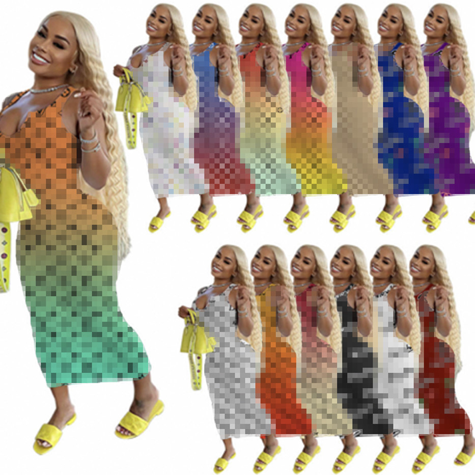 

2022 Summer Dresses for Women Fashion Ankle Length Clothes One Piece Set High Quality Elegant Luxury Fashion Letter Print Street Wear K9277, 10
