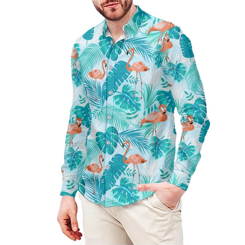 

Men's Casual Shirts Arrivals Flamingos Hawaiian Slim Suits Trendy Thin Long-Sleeve V-neck Button Down T-Shirts POD, Zstysy1120110f70s2