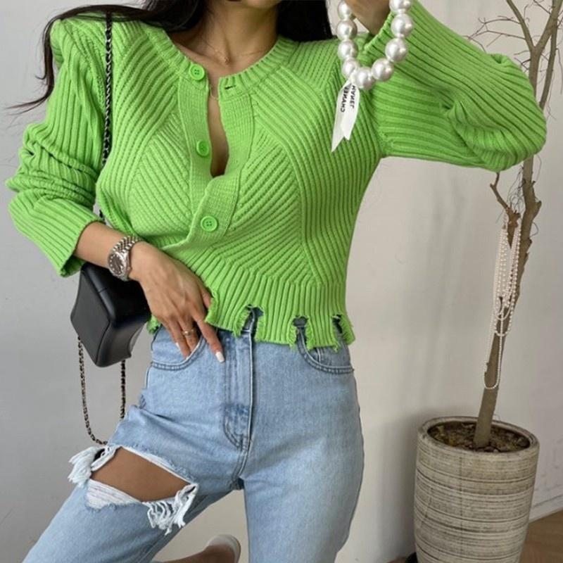 

Women's Knits & Tees Short Coat Casual Single Breasted Korean Ladies Tops Women Cardigan Sweater Knitted O-Neck Long Sleeve KoreanWomen's, Black