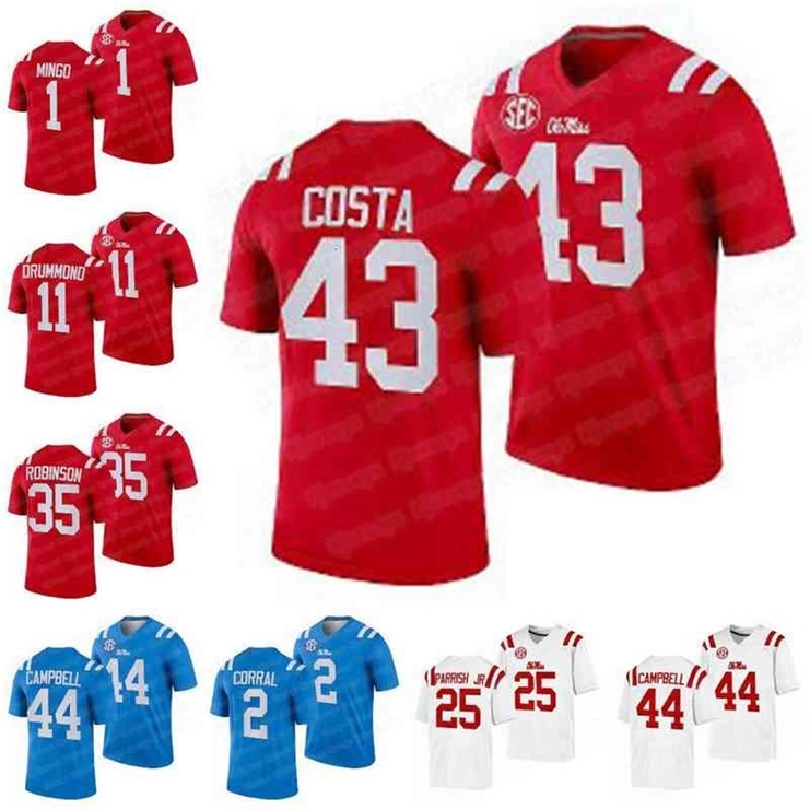 

N3740 Ole Miss Jonathan Mingo Jersey Rebels Matt Corral Snoop Conner Otis Reese Keidron Smith Parrish Jr. Braylon Sanders Costa Drummond 2021-22, Men's s-xxxl